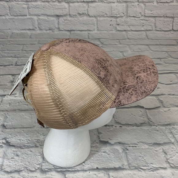 C.C Pony Cap CrissCross Pink Rose & Tan Ball cap Ponytail hat cap New NWT - Picture 8 of 12